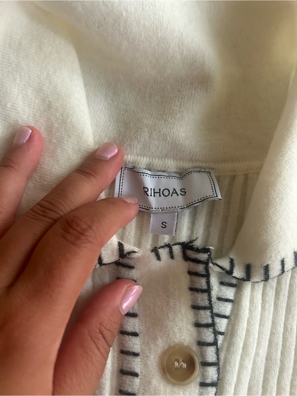 RIHOAS Cream Ribbed Cardigan Jacket Size Small - Picture 3 of 4